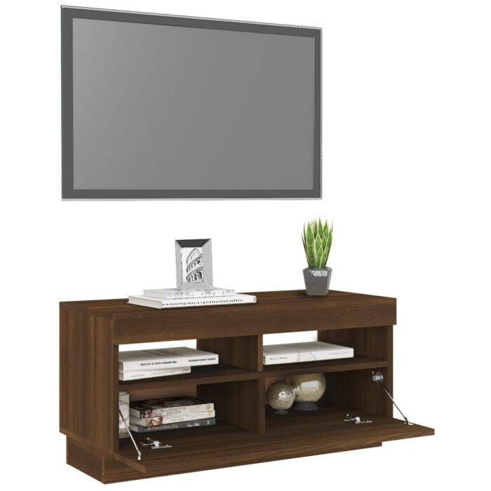 Meuble TV avec lumières LED chêne marron 80x35x40 cm – Image 4
