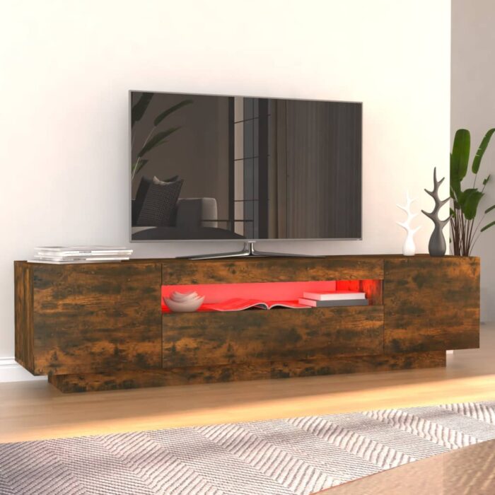 Meuble TV avec lumières LED Chêne fumé 160x35x40 cm – Image 2