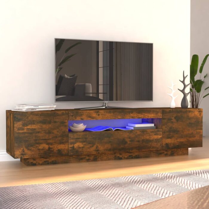 Meuble TV avec lumières LED Chêne fumé 160x35x40 cm – Image 1