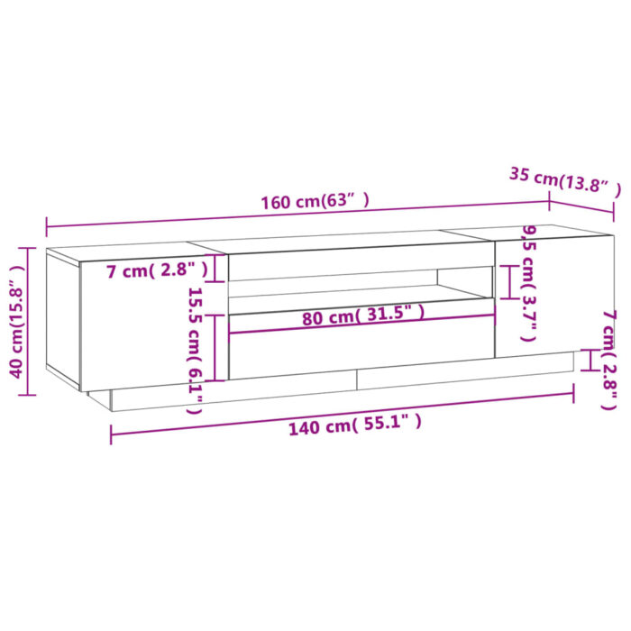 Meuble TV avec lumières LED Sonoma gris 160x35x40 cm – Image 12