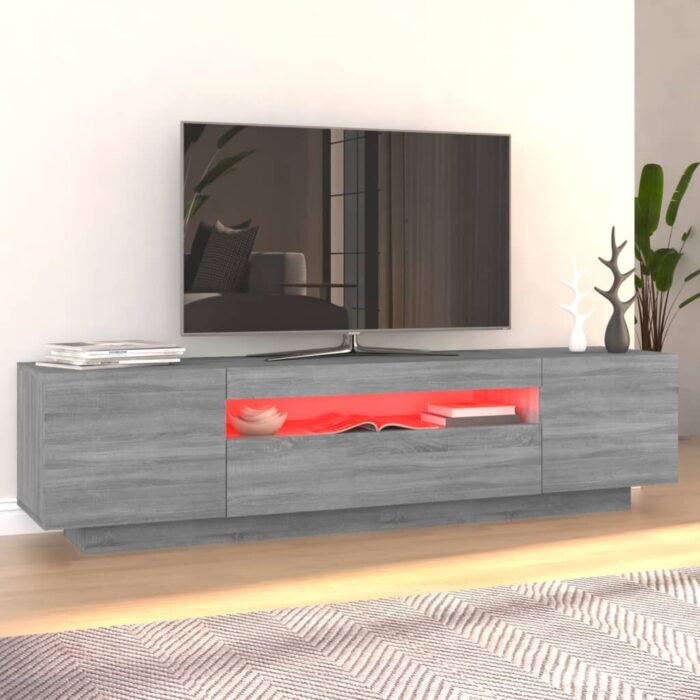 Meuble TV avec lumières LED Sonoma gris 160x35x40 cm – Image 2
