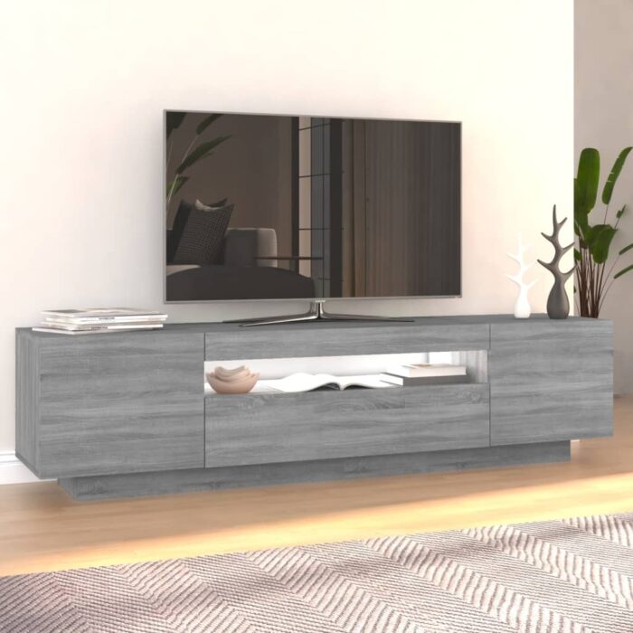 Meuble TV avec lumières LED Sonoma gris 160x35x40 cm – Image 3
