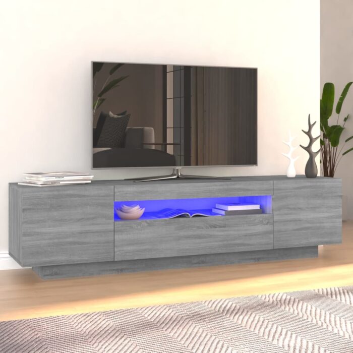 Meuble TV avec lumières LED Sonoma gris 160x35x40 cm – Image 1