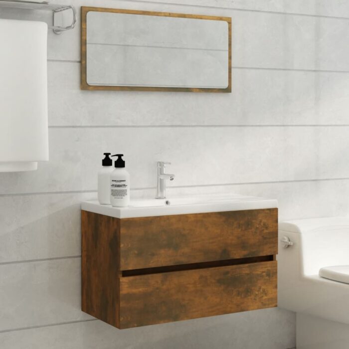 Ensemble de meubles de salle de bain 2 pcs Chêne fumé – Image 1