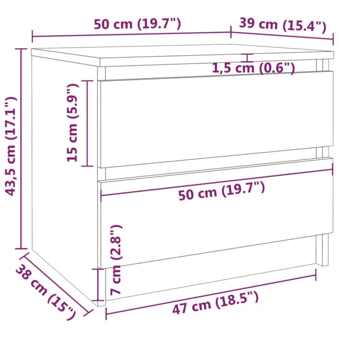 Tables de chevet 2pcs Chêne fumé 50x39x43,5cm Bois d'ingénierie – Image 5