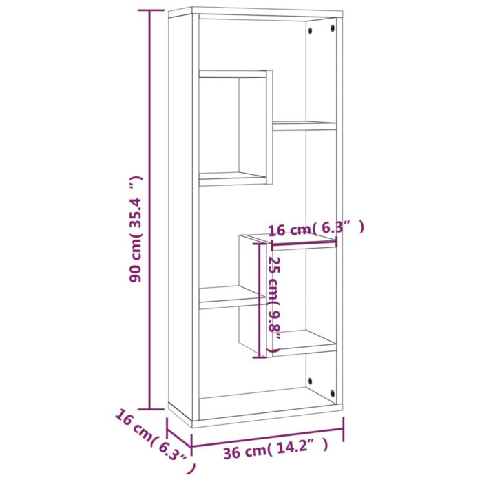 Étagère murale Sonoma gris 36x16x90 cm Bois d'ingénierie – Image 7
