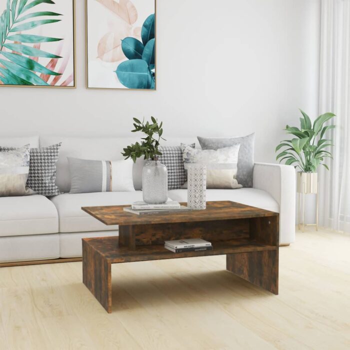 Table basse Chêne fumé 90x60x42,5 cm Bois d'ingénierie – Image 1