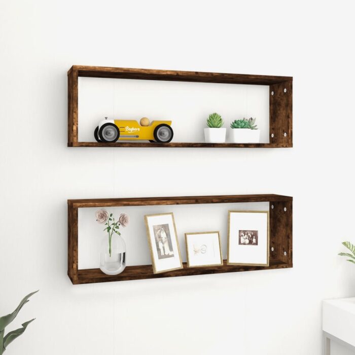Étagères murales cubiques 2 pcs Chêne fumé 80x15x26,5 cm – Image 1