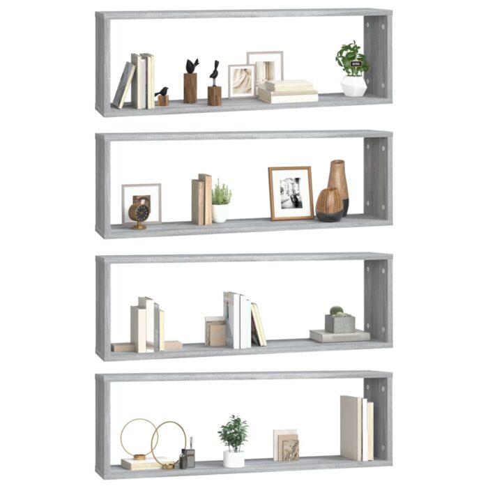 Étagères murales cubiques 4 pcs Sonoma gris 80x15x26,5 cm – Image 2