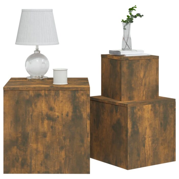 Tables d'appoint 3 pcs Chêne fumé Bois d'ingénierie – Image 5