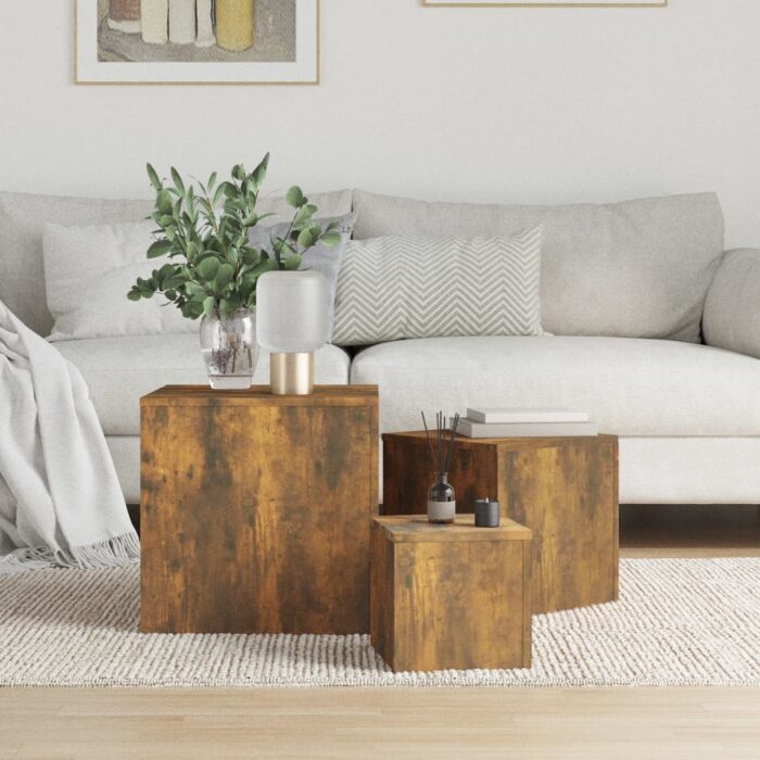Tables d'appoint 3 pcs Chêne fumé Bois d'ingénierie – Image 1