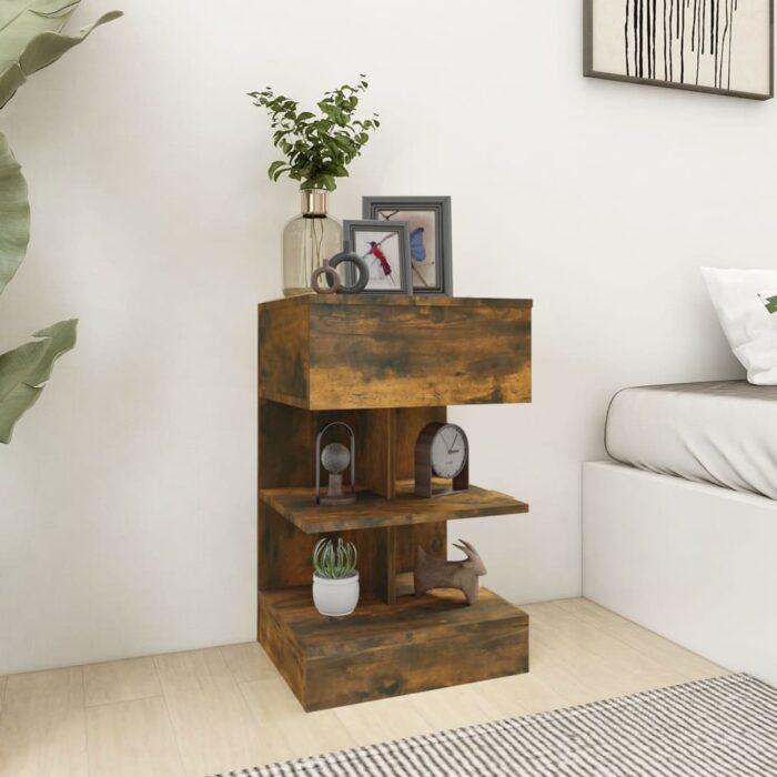 Tables de chevet 2 pcs chêne fumé 40x35x65 cm bois d’ingénierie – Image 1