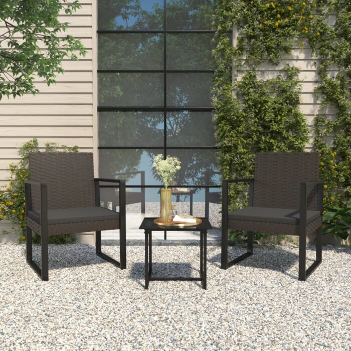 Salon de jardin 3 pcs avec coussins Noir Résine tressée – Image 1