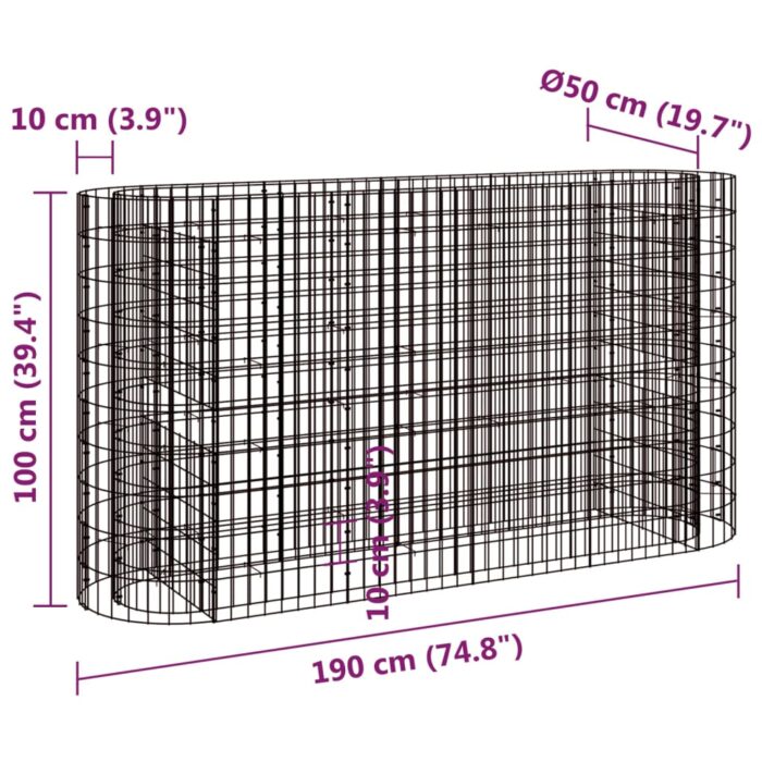 Lit surélevé à gabion Fer galvanisé 190x50x100 cm – Image 6