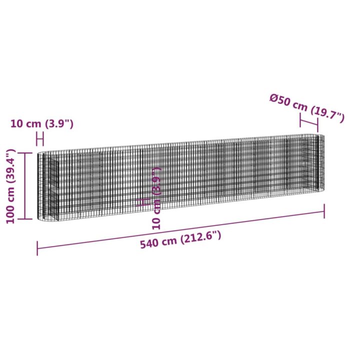 Lit surélevé à gabion Fer galvanisé 540x50x100 cm – Image 6