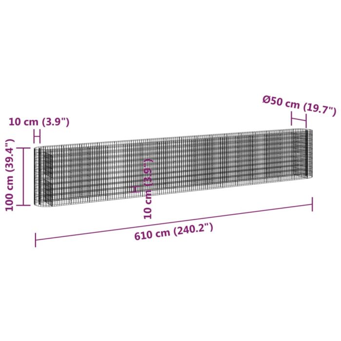 Lit surélevé à gabion Fer galvanisé 610x50x100 cm – Image 6
