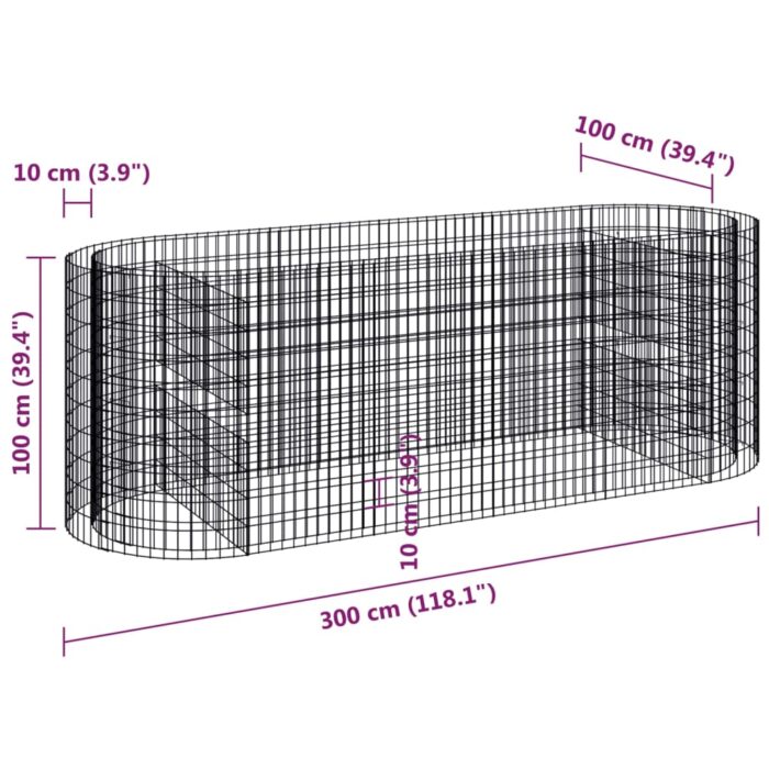 Lit surélevé à gabion Fer galvanisé 300x100x100 cm – Image 6