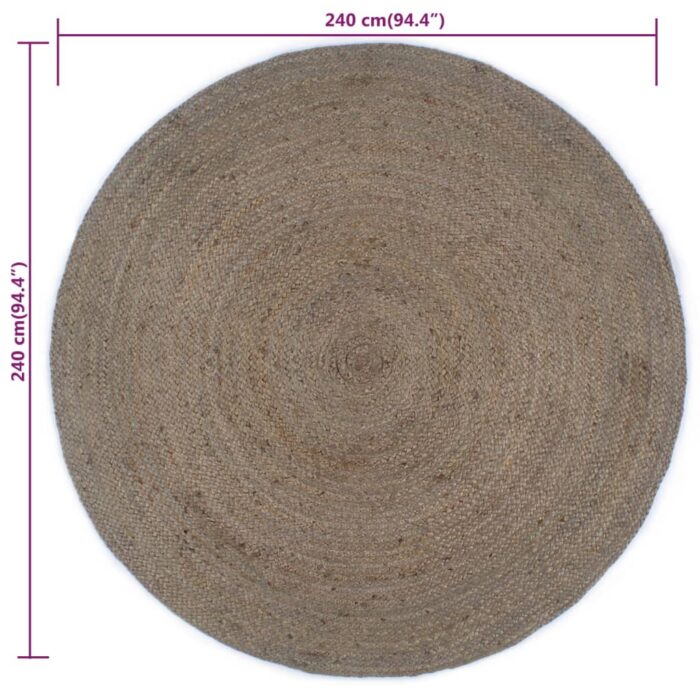 Tapis fait à la main Jute Rond 240 cm Gris – Image 4
