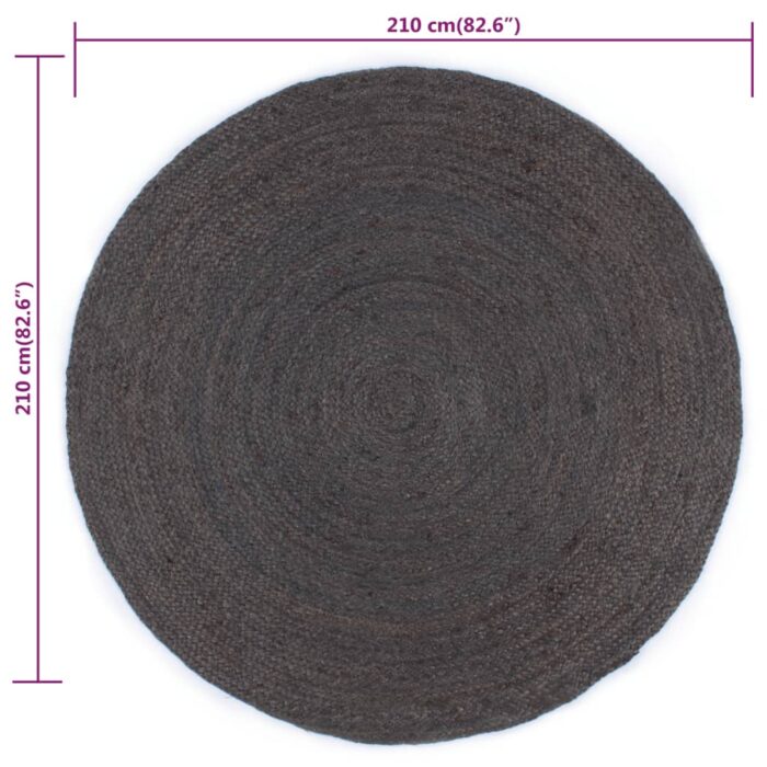 Tapis fait à la main Jute Rond 210 cm Gris foncé – Image 5