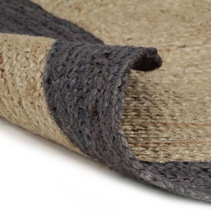 Tapis fait à la main Jute avec bord gris foncé 210 cm – Image 1