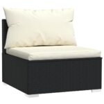 Salon de jardin 4 pcs avec coussins Résine tressée Noir – Image 2