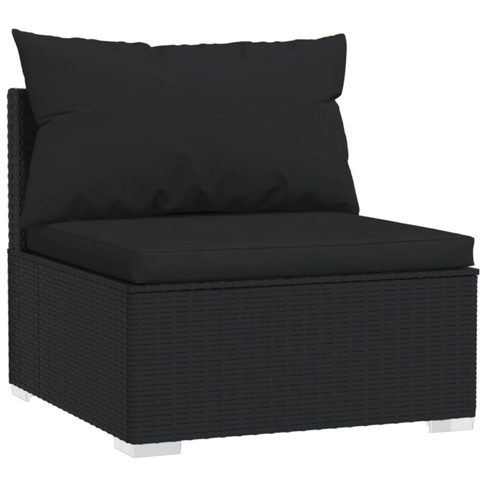 Salon de jardin 4 pcs avec coussins Résine tressée Noir – Image 2