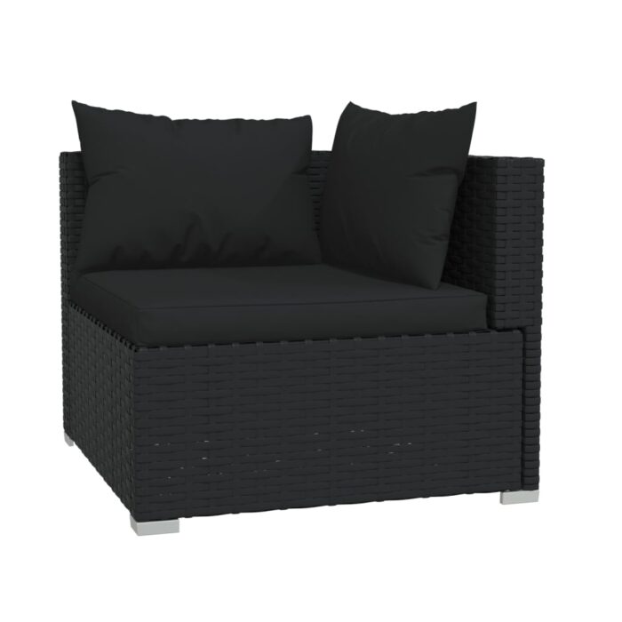Salon de jardin 4 pcs avec coussins Résine tressée Noir – Image 3
