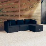 Salon de jardin 4 pcs avec coussins Résine tressée Noir