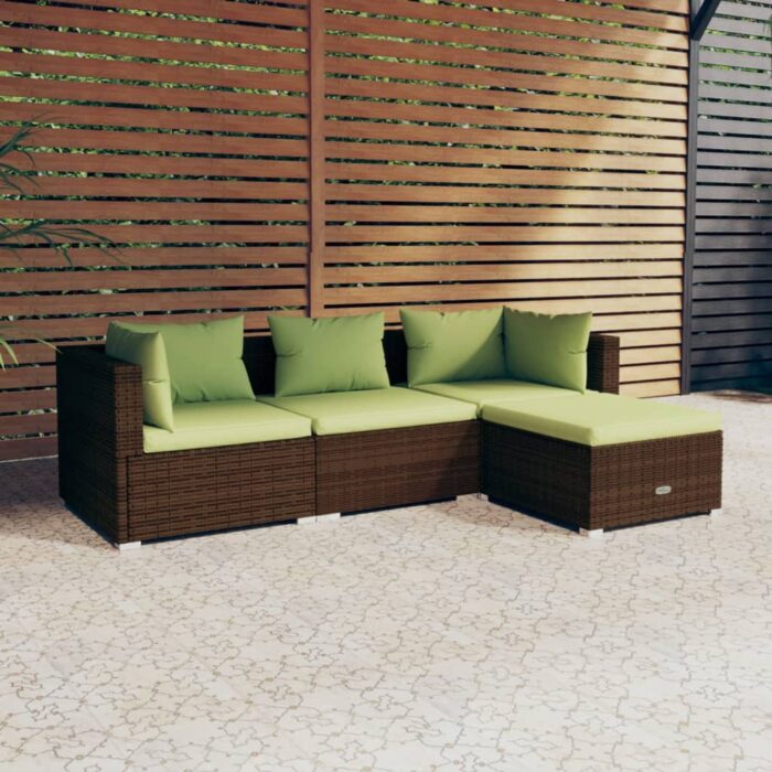 Salon de jardin 4 pcs avec coussins Résine tressée Marron – Image 1
