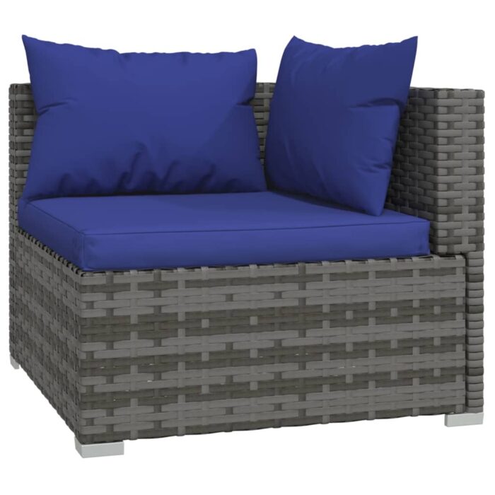 Salon de jardin 4 pcs avec coussins résine tressée gris – Image 2