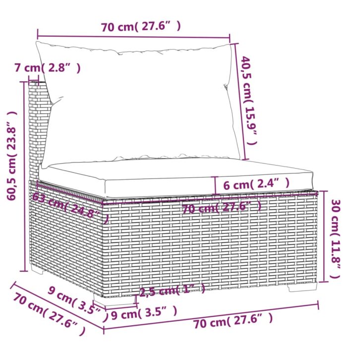 Salon de jardin 4 pcs avec coussins résine tressée gris – Image 6
