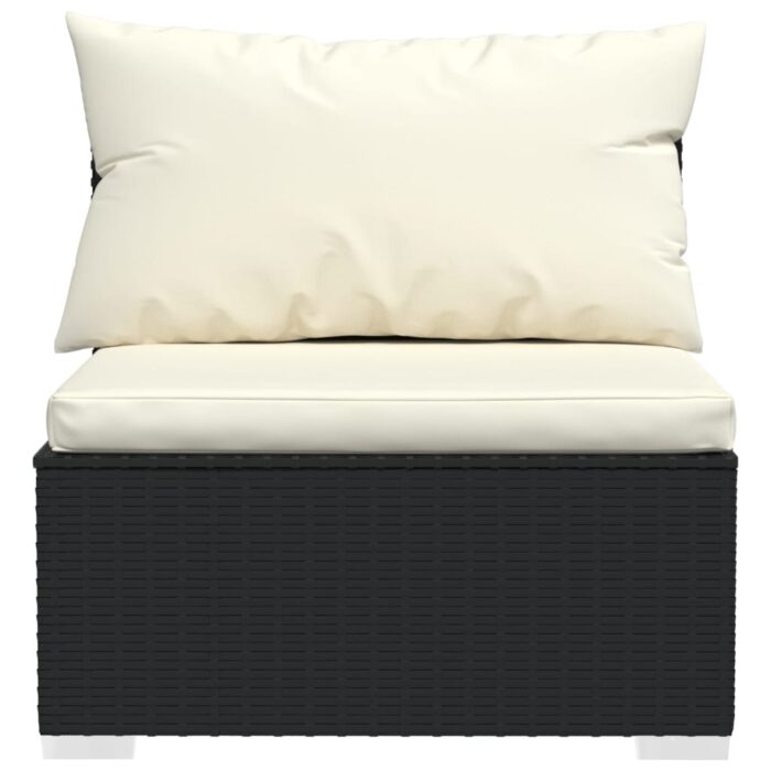 Salon de jardin 4 pcs avec coussins Résine tressée Noir – Image 2