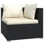 Salon de jardin 4 pcs avec coussins Résine tressée Noir – Image 3