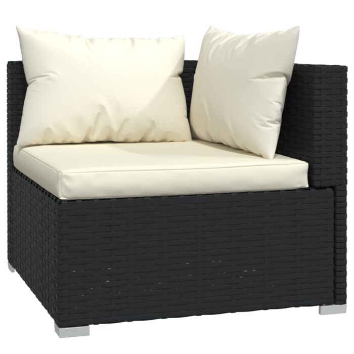 Salon de jardin 4 pcs avec coussins Résine tressée Noir – Image 3