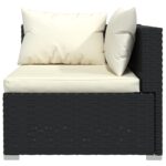 Salon de jardin 4 pcs avec coussins Résine tressée Noir – Image 4