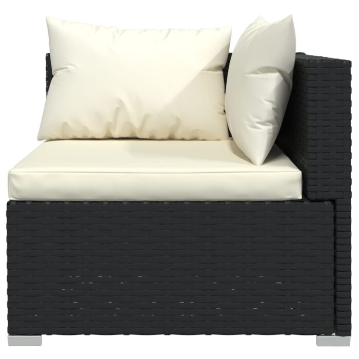 Salon de jardin 4 pcs avec coussins Résine tressée Noir – Image 4