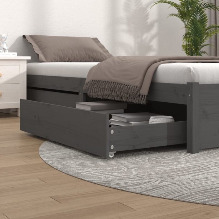 Tiroirs de lit 2 pcs Gris Bois de pin massif – Image 1