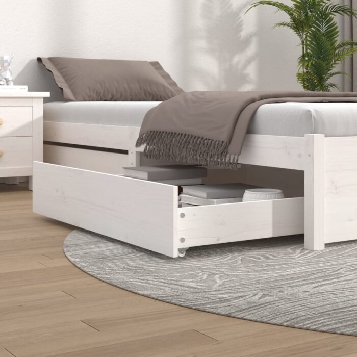 Tiroirs de lit 2 pcs blanc Bois de pin massif – Image 1