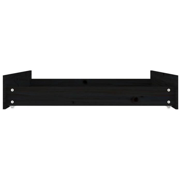 Tiroirs de lit 2 pcs Noir Bois de pin massif – Image 3