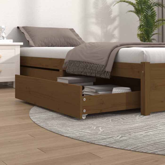 Tiroirs de lit 2 pcs Marron miel Bois de pin massif – Image 1