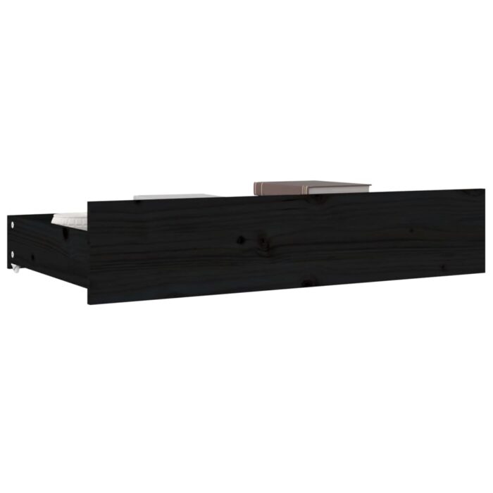 Tiroirs de lit 4 pcs Noir Bois de pin massif – Image 4