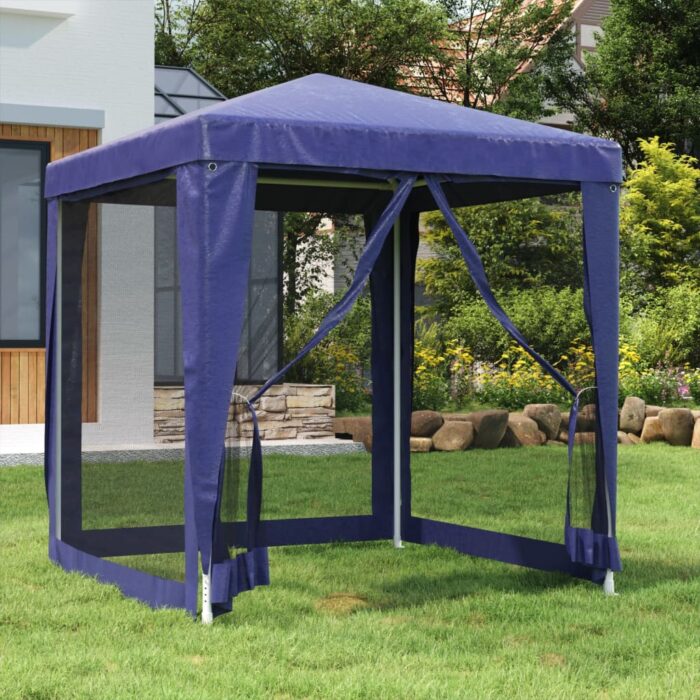 Tente de fête avec 4 parois latérales en maille Bleu 2x2 m PEHD – Image 1