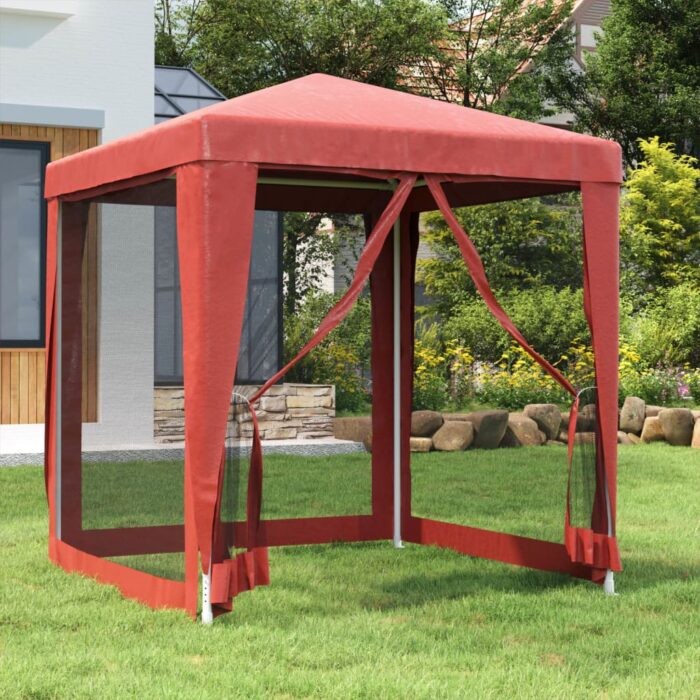 Tente de fête avec 4 parois latérales en maille Rouge 2x2m PEHD – Image 1