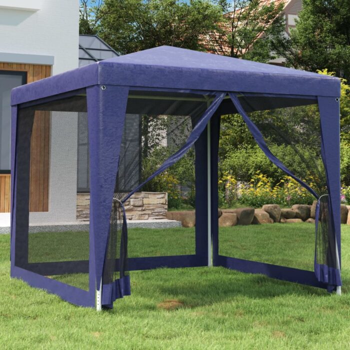 Tente de fête avec 4 parois latérales en maille Bleu 2,5x2,5 m – Image 1