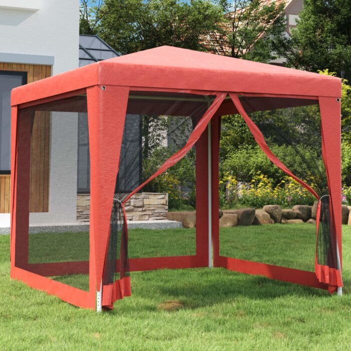Tente de fête avec 4 parois latérales en maille Rouge 2.5x2.5 m – Image 1