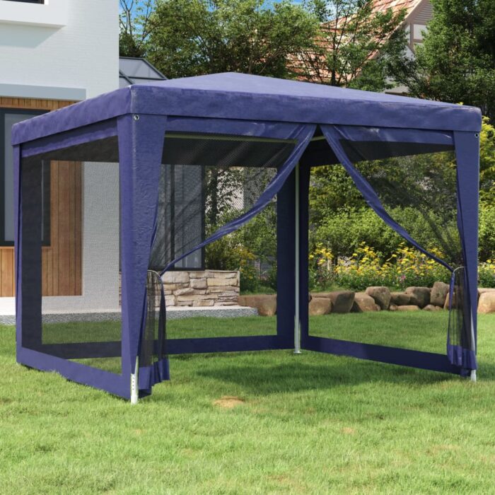 Tente de fête avec 4 parois latérales en maille Bleu 3x3 m PEHD – Image 1