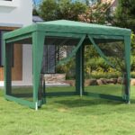 Tente de fête avec 4 parois latérales en maille Vert 3x3 m PEHD