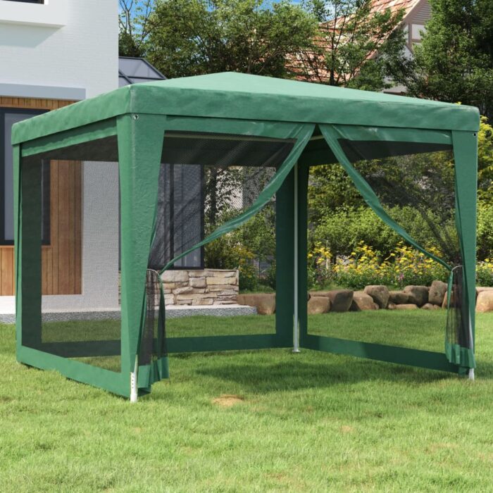 Tente de fête avec 4 parois latérales en maille Vert 3x3 m PEHD – Image 1