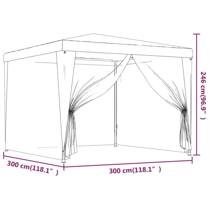 Tente de fête avec 4 parois latérales en maille Rouge 3x3m PEHD – Image 5