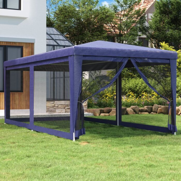 Tente de fête avec 6 parois latérales en maille Bleu 3x6 m PEHD – Image 1